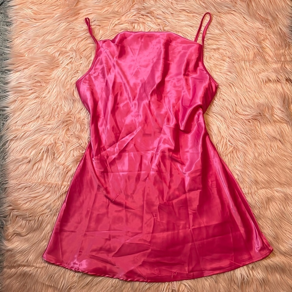 NWT Cider Solid Pink Satin Cowl Neck Cami Mini Dress‎ Size XL